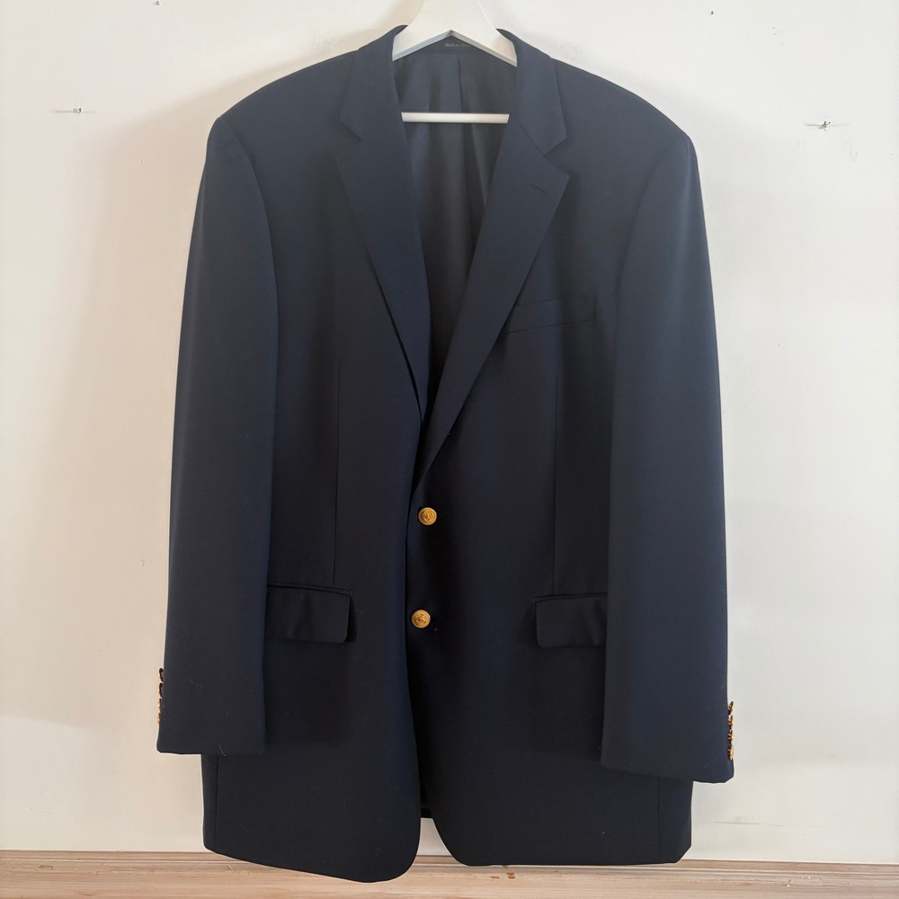 Lauren Ralph Lauren Mens Navy Blue 100% Wool Gold Button Blazer Sport Coat 44L